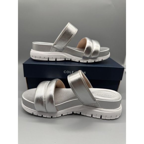 Cole Haan Shoes - Cole Haan‎ Silver Double Band Slide Sandals Women's Size 8.5B Comfort Casual